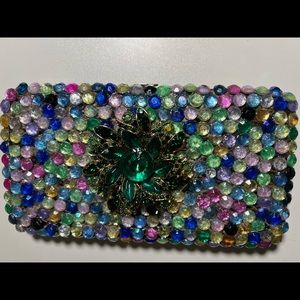 Bling wallet with colorful stone and flower